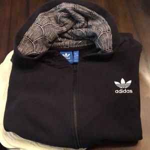 Adidas Classic Logo Comfy Hooded Zippered Fan pattern Sweatshirt Jacket